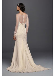 David's Bridal 'Long Sleeve Chiffon' size 8 new wedding dress back view on model
