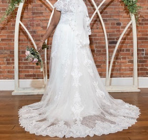 David's Bridal 'Embroidered illusion mock neck wedding dress' wedding dress size-16 PREOWNED