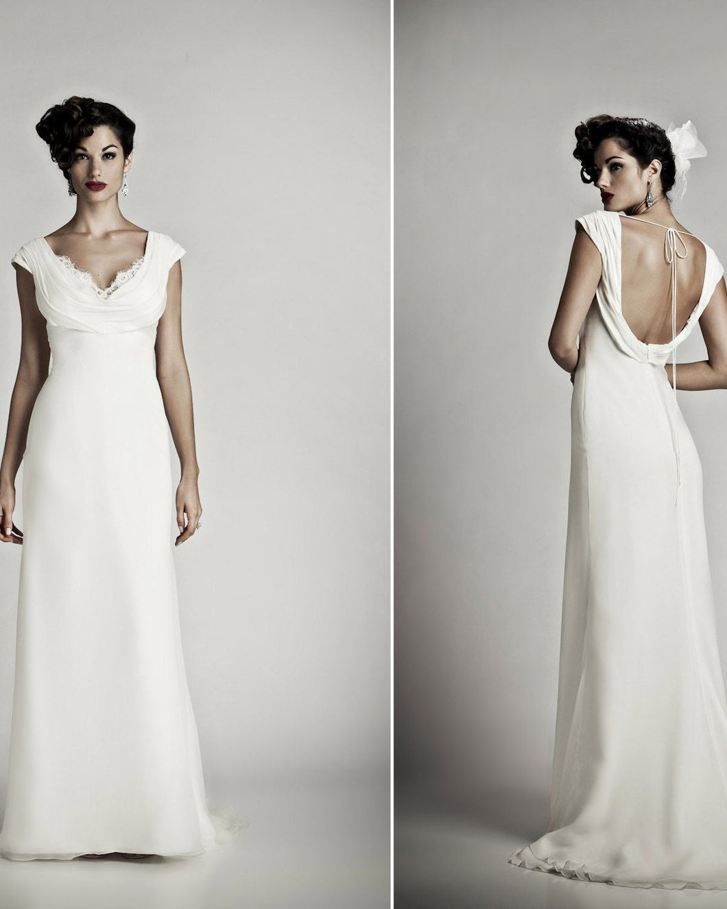 Matthew Christopher 'Diana' size 10 sample wedding dress front /back views on model