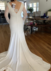 Pronovias 'Kemi off white crepe & encaje' wedding dress size-10 NEW