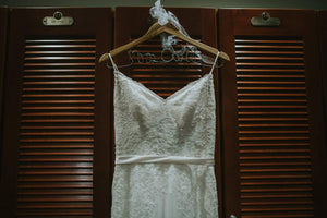 Watters 'Love Marley Katy' size 8 used wedding dress front view on hanger