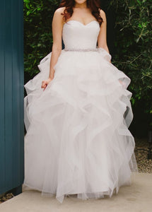 Reem Acra 'Eliza' size 2 used wedding dress front view on bride