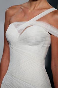 Mark Zunino 'MZBF47' size 4 used wedding dress front view close up  on model