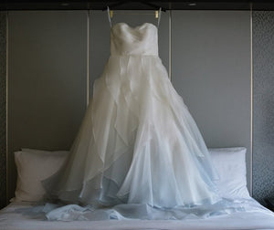 Modern Trousseau 'Laurel' size 8 used wedding dress front view on hanger