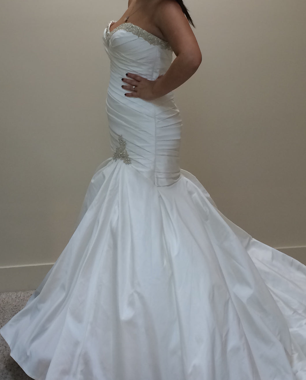 Enzoani 'Mermaid' size 12 used wedding dress side view on bride