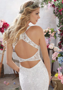 Mori Lee 'Maybelle' size 6 new wedding dress back view close up on model