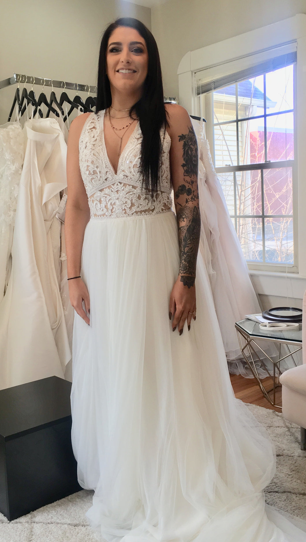 Pronovias 'Espiga' size 8 used wedding dress front view on bride
