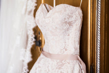 Load image into Gallery viewer, Mori Lee &#39;Lace Ball Gown&#39; size 6 used wedding dress front view on hanger
