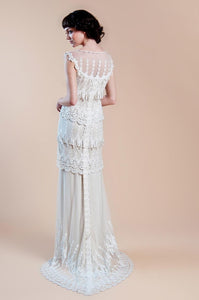Claire Pettibone 'Kristene' size 12 used wedding dress back view on model