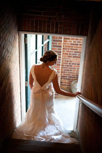 Melissa Sweet 'Ivory' size 6 used wedding dress back view on bride