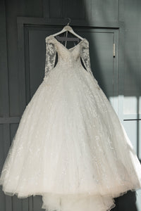 Mori Lee 'Kristalina' size 2 used wedding dress front view on hanger