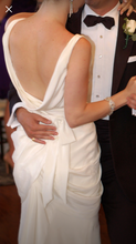 Load image into Gallery viewer, Priscilla of Boston &#39;Sheath&#39; size 6 used wedding dress back view on bride
