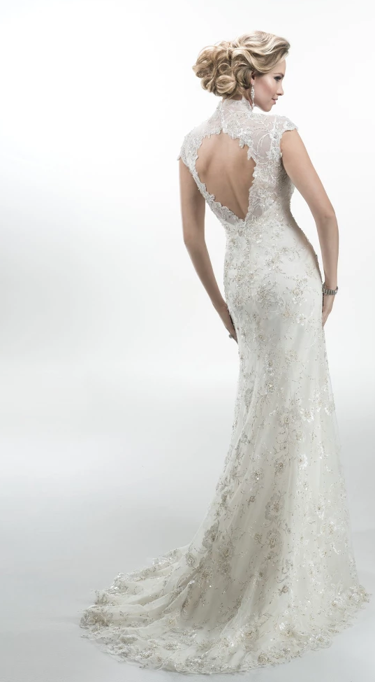 Maggie Sottero 'Odette 2015' size 8 new wedding dress back view on model