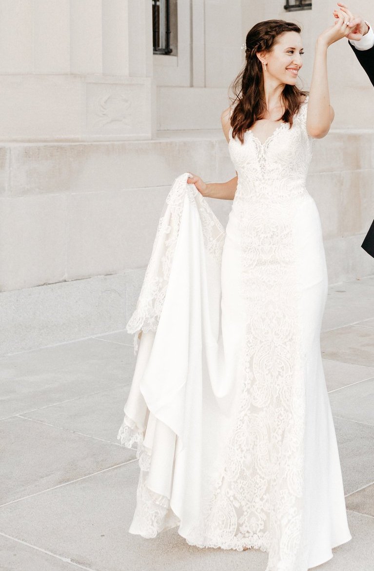 Eddy K 'Mara' size 12 used wedding dress front view on bride