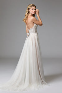 Watters 'Della' size 4 used wedding dress back view on model