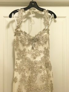 Designer Boutique 'Isabel' size 6 new wedding dress front view close up on hanger