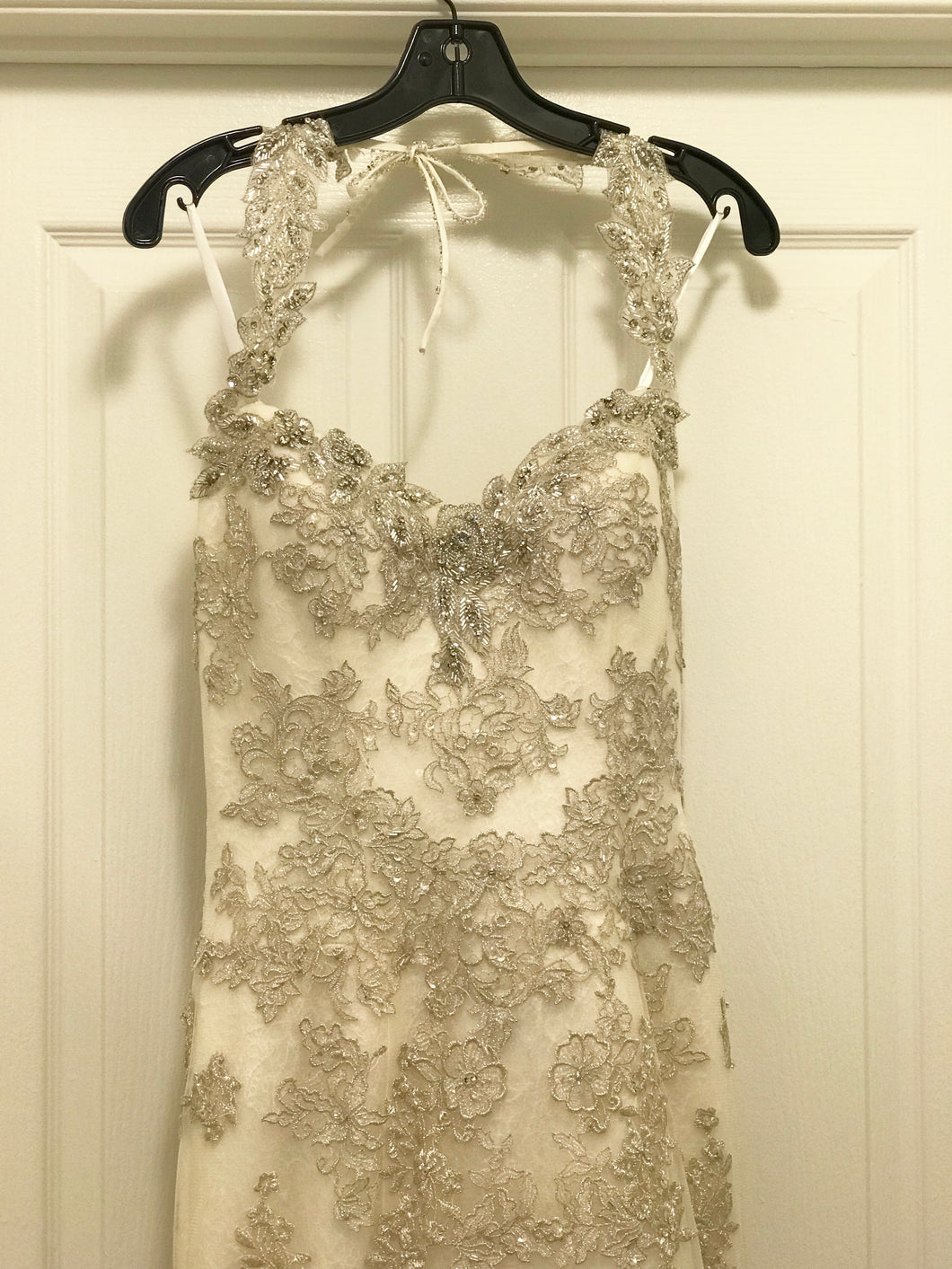 Designer Boutique 'Isabel' size 6 new wedding dress front view close up on hanger