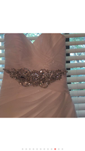 Load image into Gallery viewer, Pronovias &#39;Sweetheart Sparkle Princess&#39; size 6 used wedding dress front view close up on hanger
