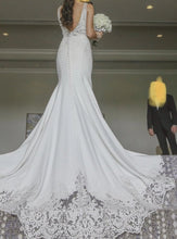 Load image into Gallery viewer, Custom &#39;Fit And Flare&#39; size 2 used wedding dress back view on bride
