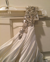 Load image into Gallery viewer, Galina &#39;Beaded One-Shoulder&#39; size 4 new wedding dress front view on hanger
