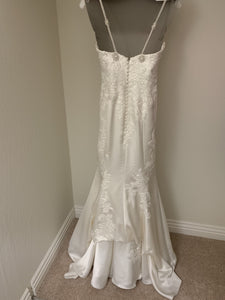 Pronovias 'Drens' size 4 used wedding dress back view on hanger