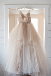 Lazaro 'Ballerina Tulle' size 18 used wedding dress front view on hanger