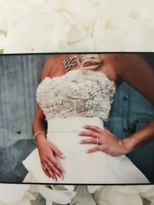 Monique Lhuillier 'Meringue' size 4 used wedding dress front view on bride