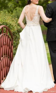 Mori Lee 'Chiffon' size 2 used wedding dress back view on bride