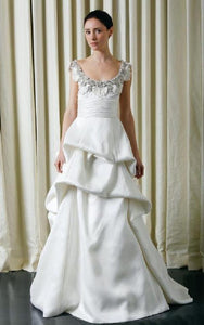 Monique Lhuillier 'Rhianna' size 10 used wedding dress front view on bride