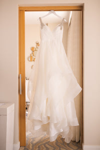 Hayley Paige 'Dare' size 6 used wedding dress front view on hanger