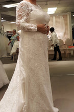 Load image into Gallery viewer, Galina Signature &#39;Lace Long Sleeve Sheath with Beading&#39; wedding dress size-18 NEW
