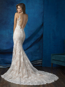 Allure '9363' size 2 used wedding dress back view on model