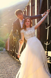 Yolan Cris 'Noguera' size 8 used wedding dress front view on bride