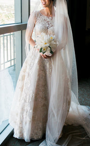 Oleg Cassini 'Beaded Dress' size 2 used wedding dress front view on bride