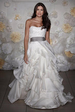 Load image into Gallery viewer, Jim Hjelm Semi Sweetheart Ruffled Ball Gown with Platinum Sash - Jim Hjelm - Nearly Newlywed Bridal Boutique - 1
