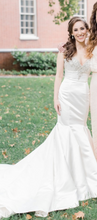 Load image into Gallery viewer, Dennis Basso &#39;Ivory Satin Silk&#39; size 0 used wedding dress front view on bride
