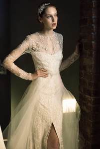 Monique Lhuillier 'Fabienne' size 2 sample wedding dress front view on model
