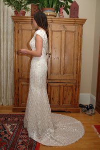 Augusta Jones 'Jan' size 10 used wedding dress side view on bride