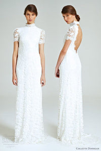 Collette Dinnigan 'Snowflake' size 0 sample wedding dress front/back views on model