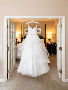 Matthew Christopher 'Arabella' size 12 used wedding dress front view on hanger