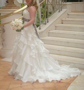 Jim Hjelm Semi Sweetheart Ruffled Ball Gown with Platinum Sash - Jim Hjelm - Nearly Newlywed Bridal Boutique - 5