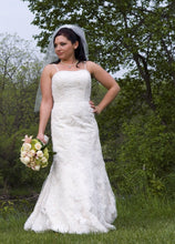 Load image into Gallery viewer, Oleg Cassini &#39;Lace Trumpet&#39; size 8 used wedding dress front view on bride
