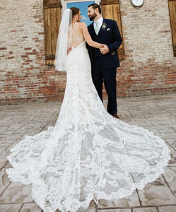 Oleg Cassini 'STRAPPY BEADED APPLIQUE TULLE SHEATH WEDDING DRESS CWG904' wedding dress size-02 PREOWNED