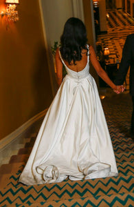 Custom 'Classic' size 2 used wedding dress back view on bride