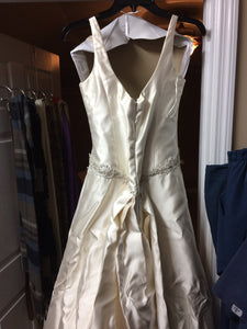 Christos 'Classic' size 8 used wedding dress back view on hanger