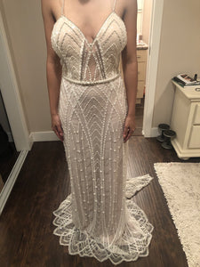 Alon Livne 'Angel' size 6 sample wedding dress front view on bride