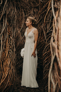 Pronovias 'Escala' size 4 used wedding dress front view on bride