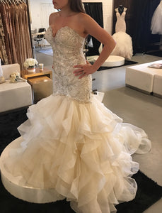 Madison James 'Gold Ivory Silver Organza Mj301' wedding dress size-06 NEW