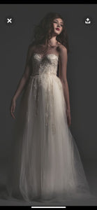 Sarah Seven 'Poe' size 6 used wedding dress front view on model