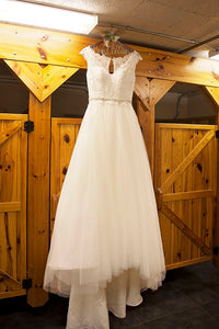 Mori Lee '5368' size 8 used wedding dress front view on hanger